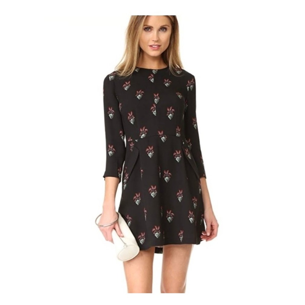 A.L.C. Terry Radish Botanical Print 100% Silk Mini Dress – Black – Size‎ 4